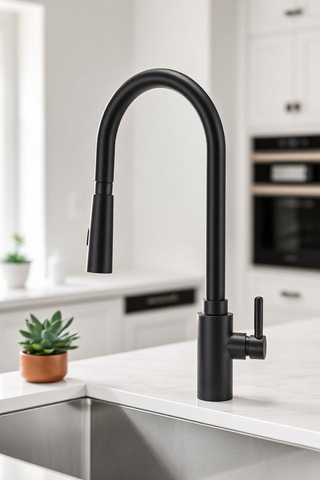 Newly installed modern kitchen faucet