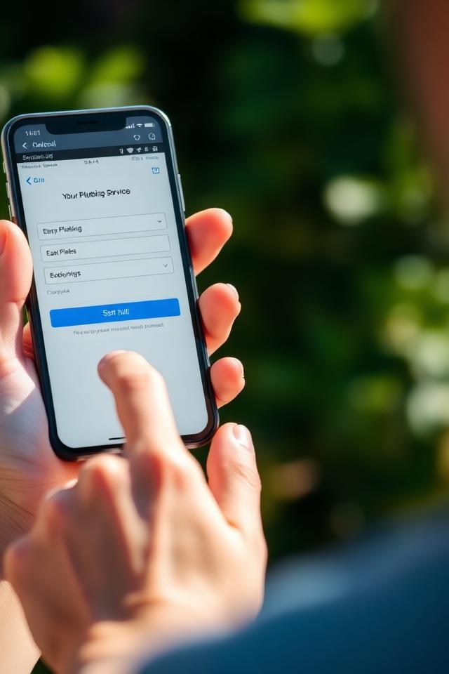 Customer booking a plumbing service on a smartphone