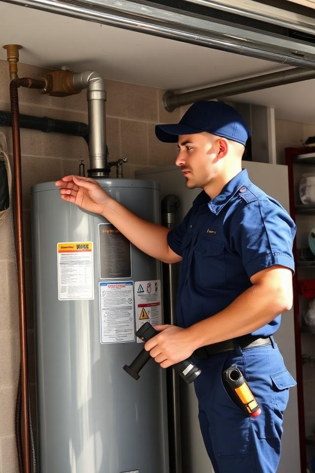 Licensed plumber servicing a residential water heater